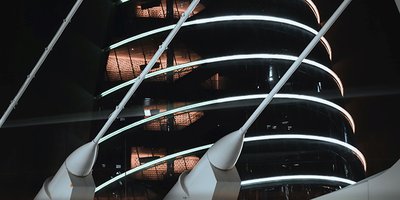 conference centre from the outside at nighttime