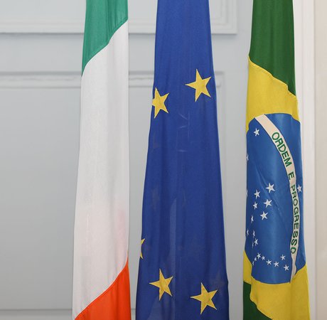 Irish, EU, and Brazilian national flags