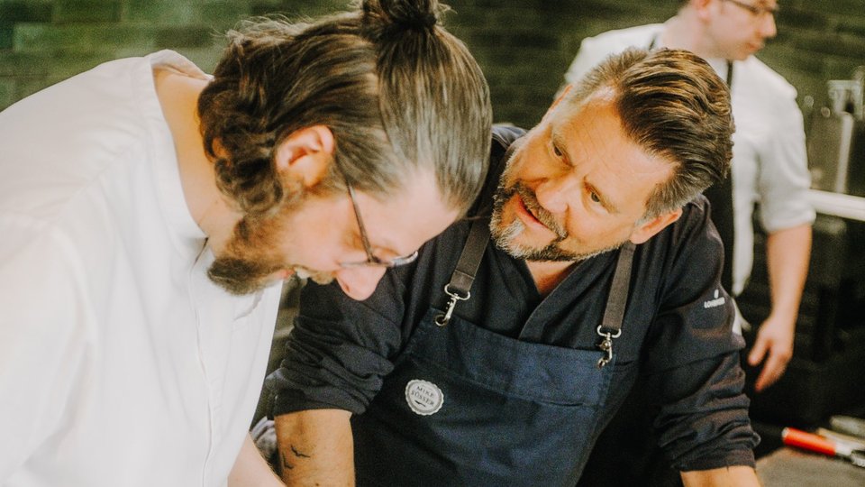 German chefs Philipp Vogel & Mike Suesser preparing a meal using Irish ingredients