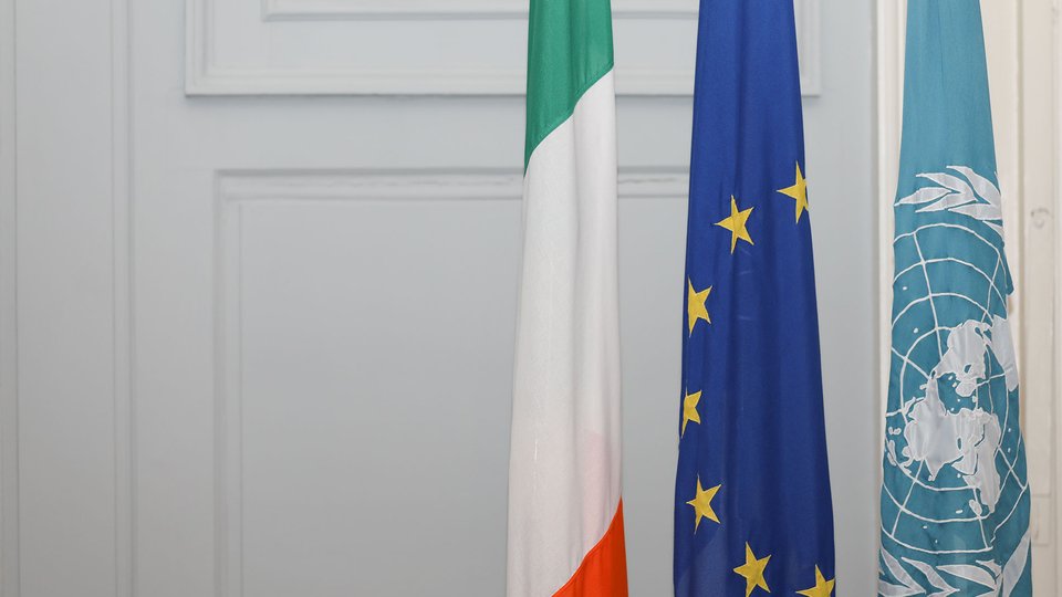 Irish, EU and UN flags
