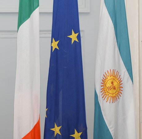 Irish, EU, and Argentinan national flags