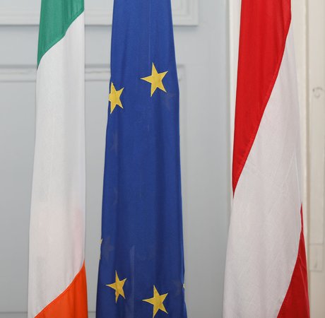 Irish, EU and Austrian national flags