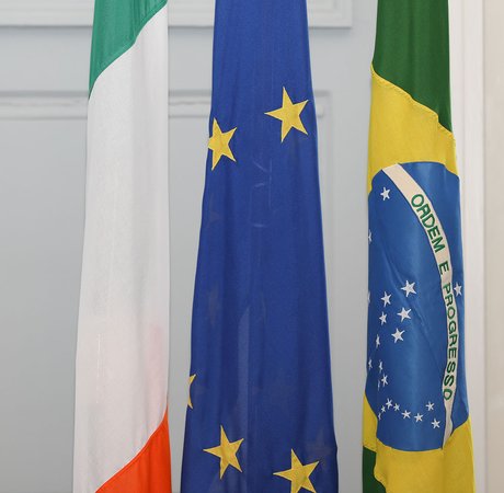 Irish, EU, and Brazilian national flags
