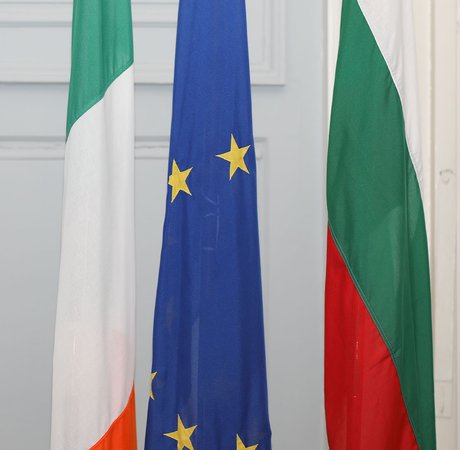 Irish, EU and Bulgaria national flags