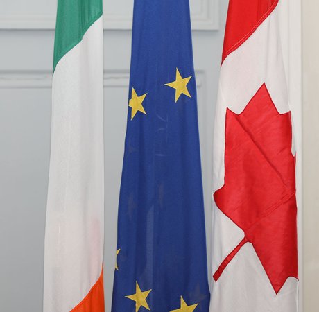 Irish, EU and Canadian national flags