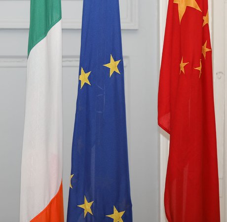 Irish, EU, and Chinese national flags