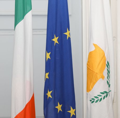 Irish, EU and Cypriot national flags
