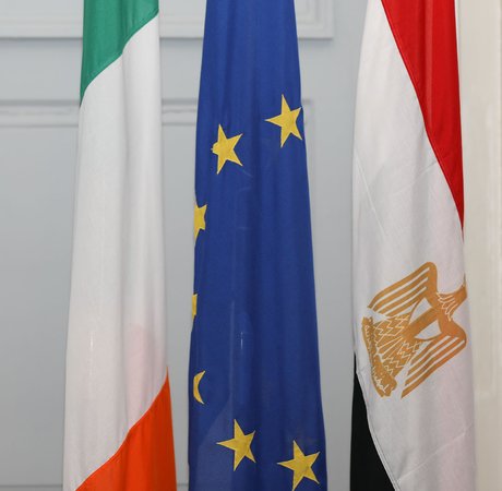 Irish, EU, and Egyptian national flags
