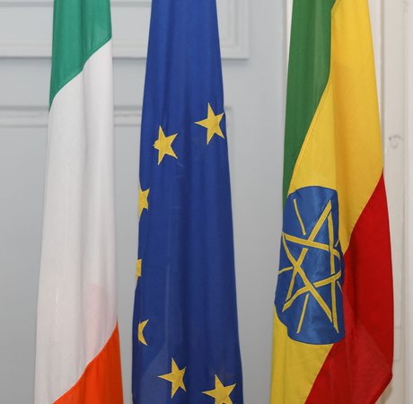 Irish, EU, and Ethiopian national flags