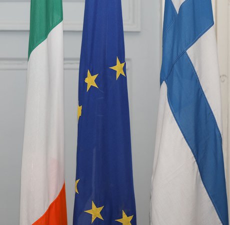 Irish, EU and Finnish national flags