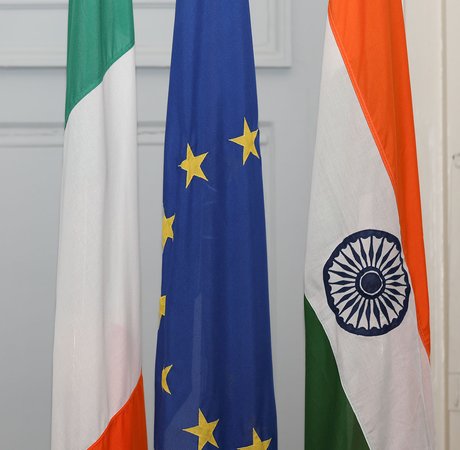 Irish, EU, and Indian national flags