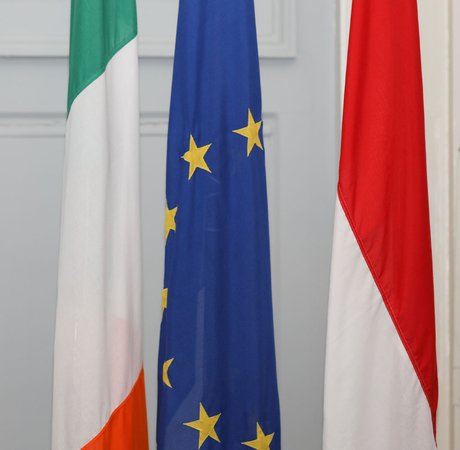Irish, EU, and Indonesian national flags
