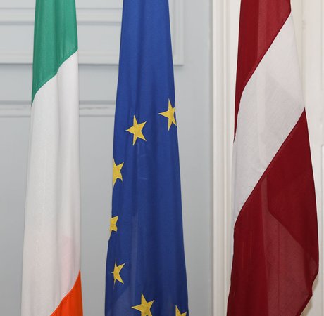 Irish, EU and Latvian national flags