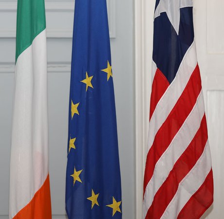 Irish, EU, and Liberian national flags