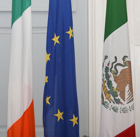 Irish, EU and Mexican national flags