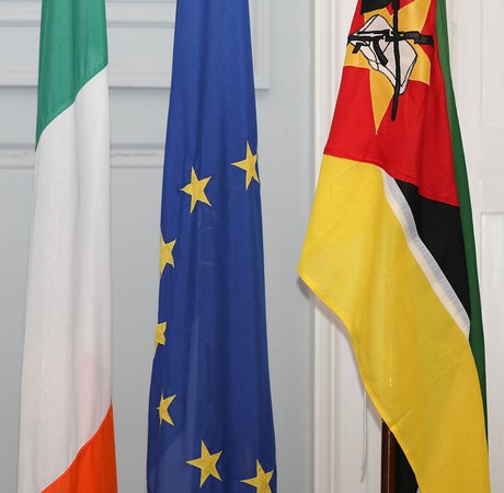 Irish, EU, and Mozambique's national flags