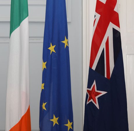 Irish, EU, and New Zealand national flags