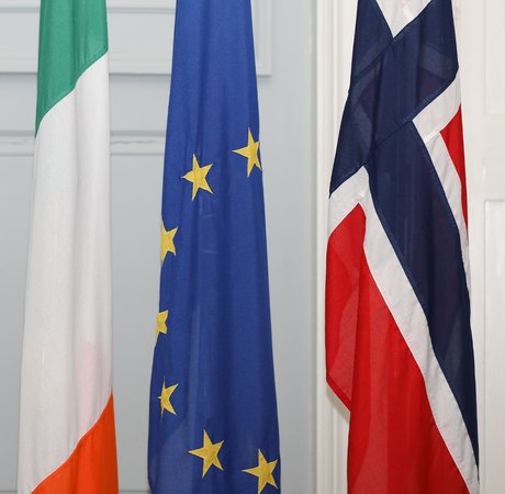 Irish, EU and Norwegian national flags