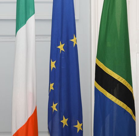 Irish, EU, and Tanzanian national flags