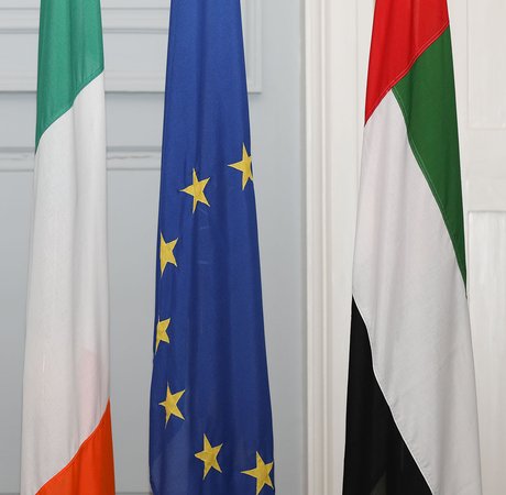 Irish, EU, and UAE national flags