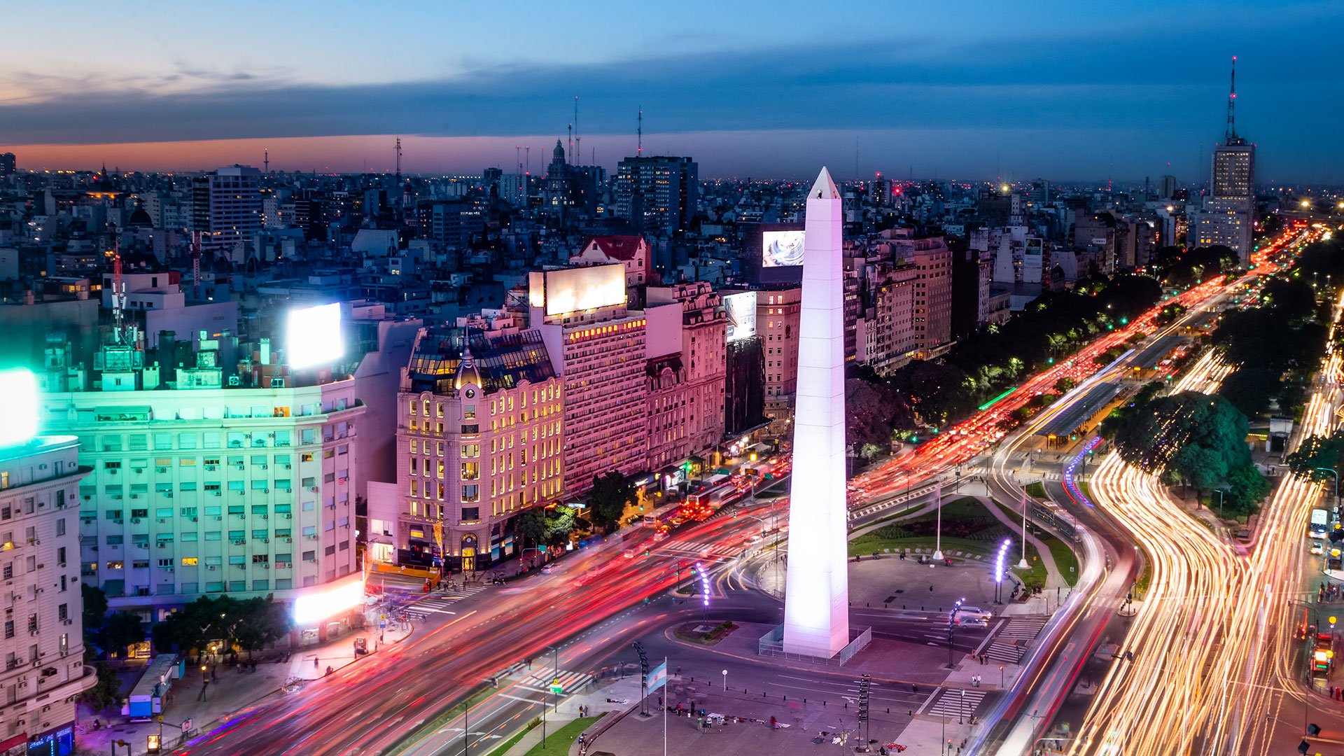 Buenos Aires cityscape lit up at night