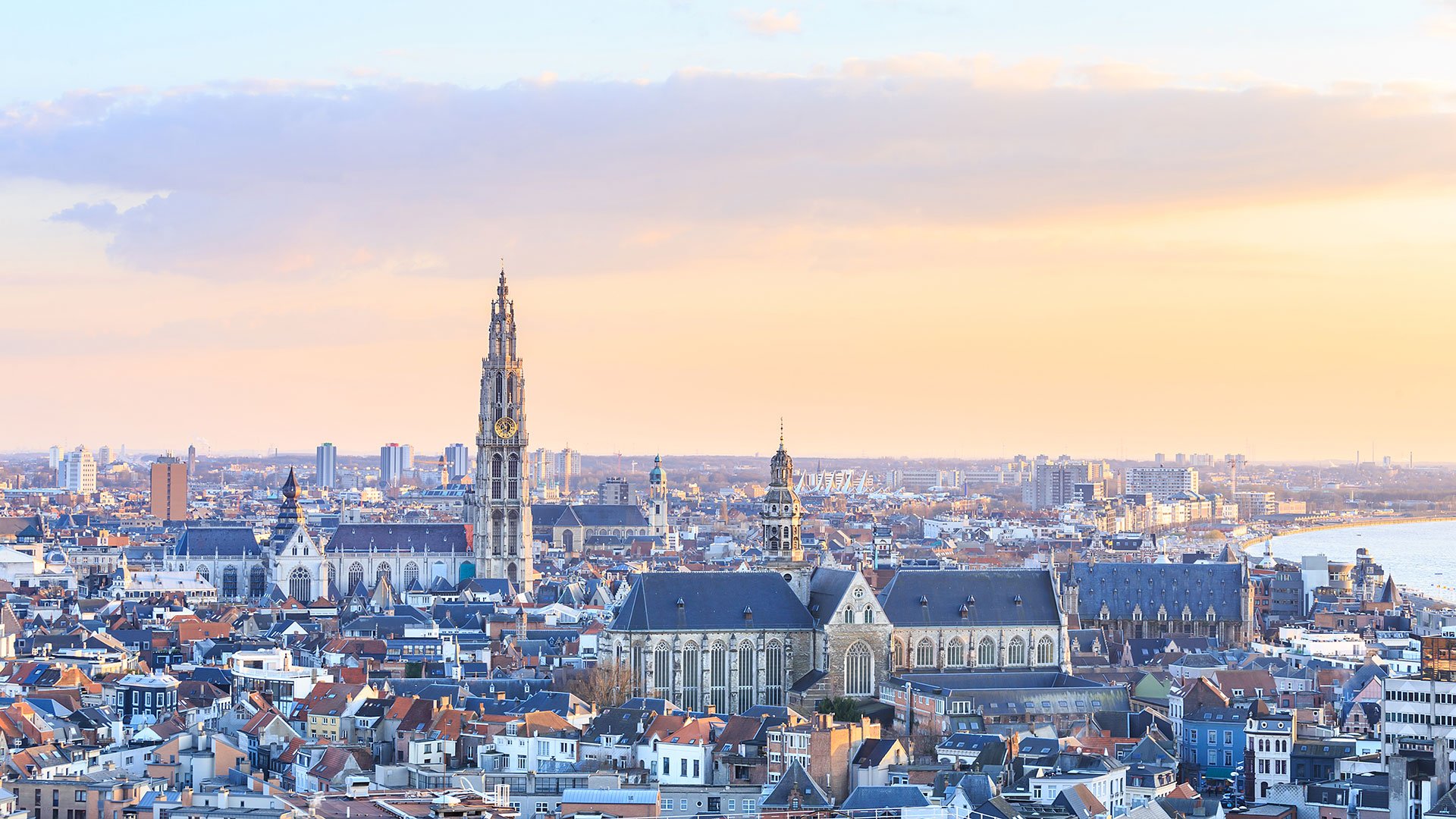 Brussels city skyline at dawn