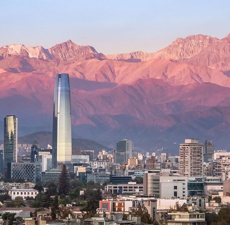 Skyline of Santiago at sunrise