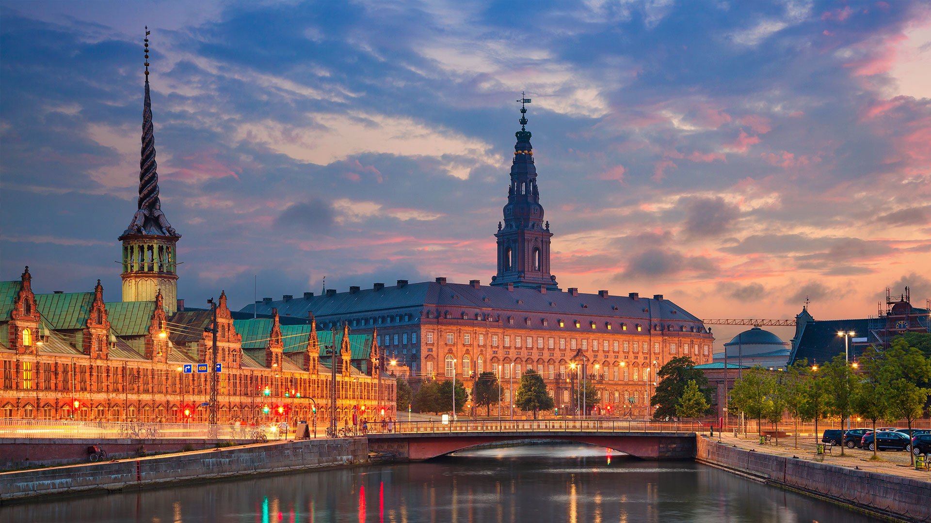 Copenhagen cityscape at sunset