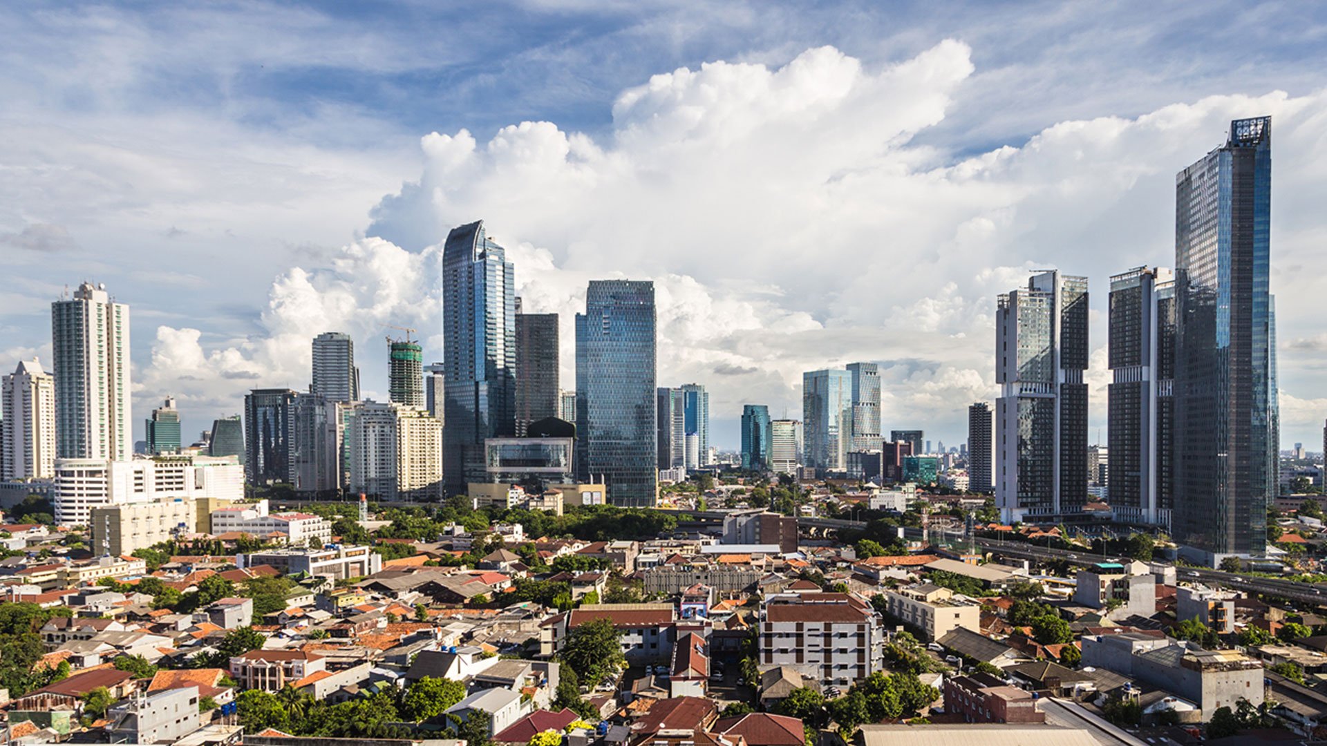View of the skyline of Jakarta on a bright day