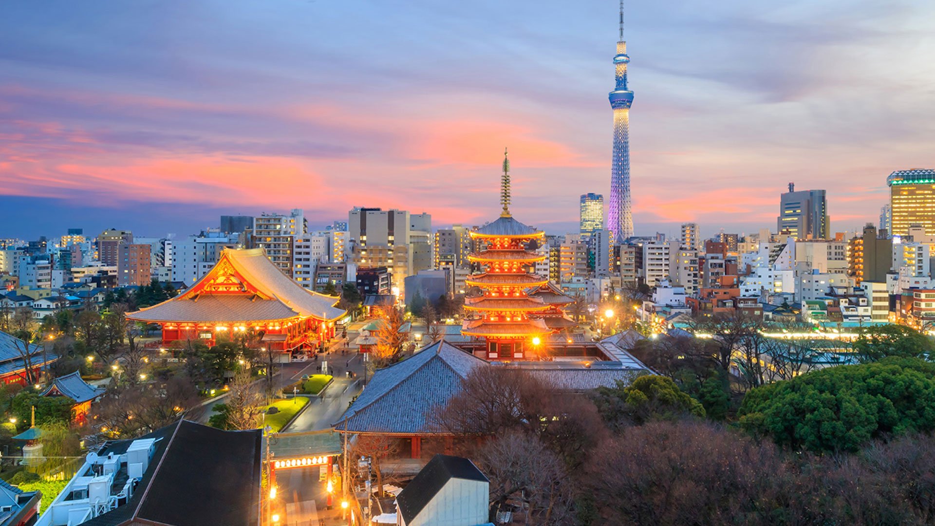Cityscape at dusk in Tokyo