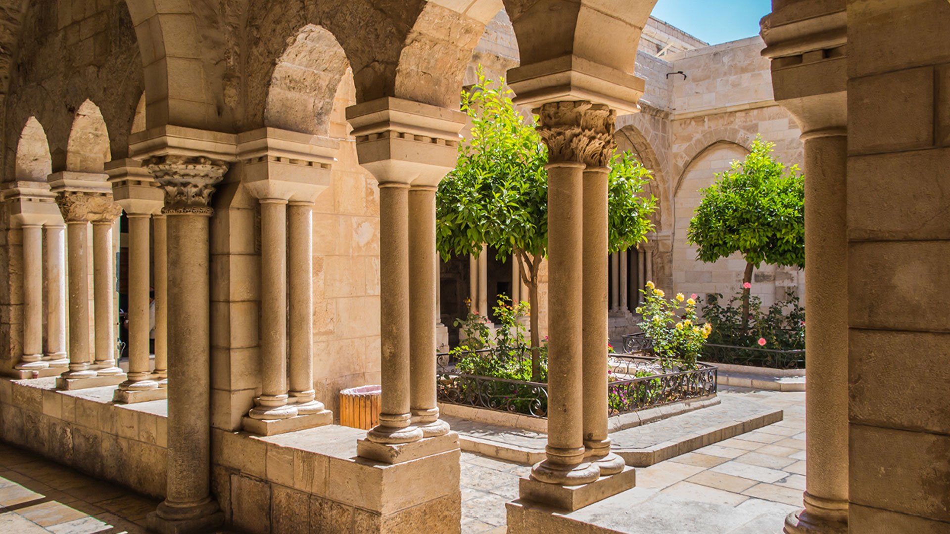 columns and arches in an old church