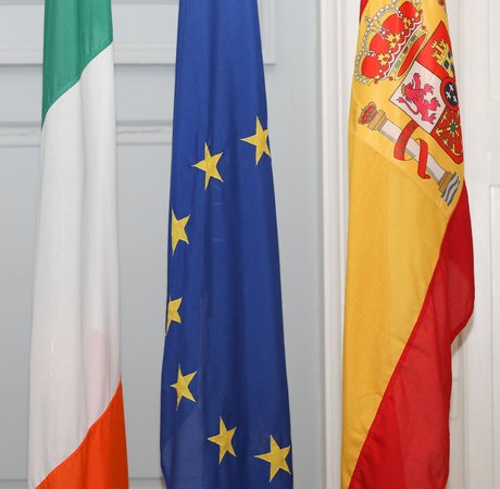 Irish, EU and Spanish national flags