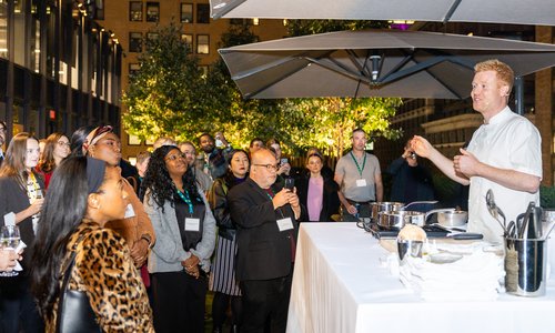 Chef cooking for an audience