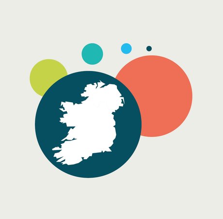graphic map of Ireland on coloured circles