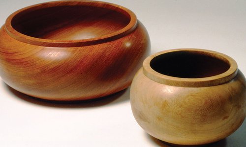 two wooden bowls