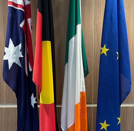 Irish, EU, and Australian national flags