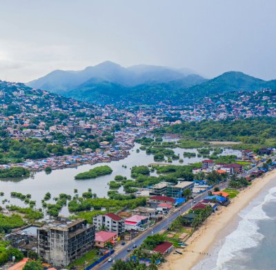 Aerial view of the coast of Freetown