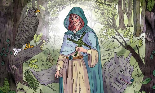 Man in St Patrick's Day costume interacting with parade float