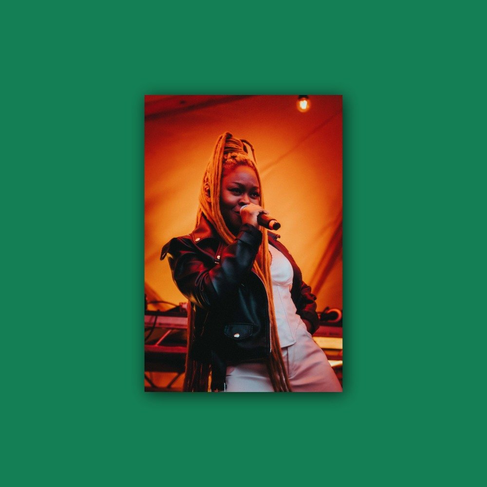 Girl on a stage with microphone