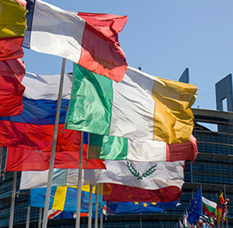 Partnership for Peace member flags flying
