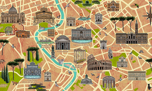 Illustrated map of Irish locations in Rome