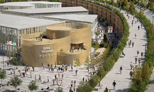 a graphic mock up of the expo Ireland pavilion based on the triskel design