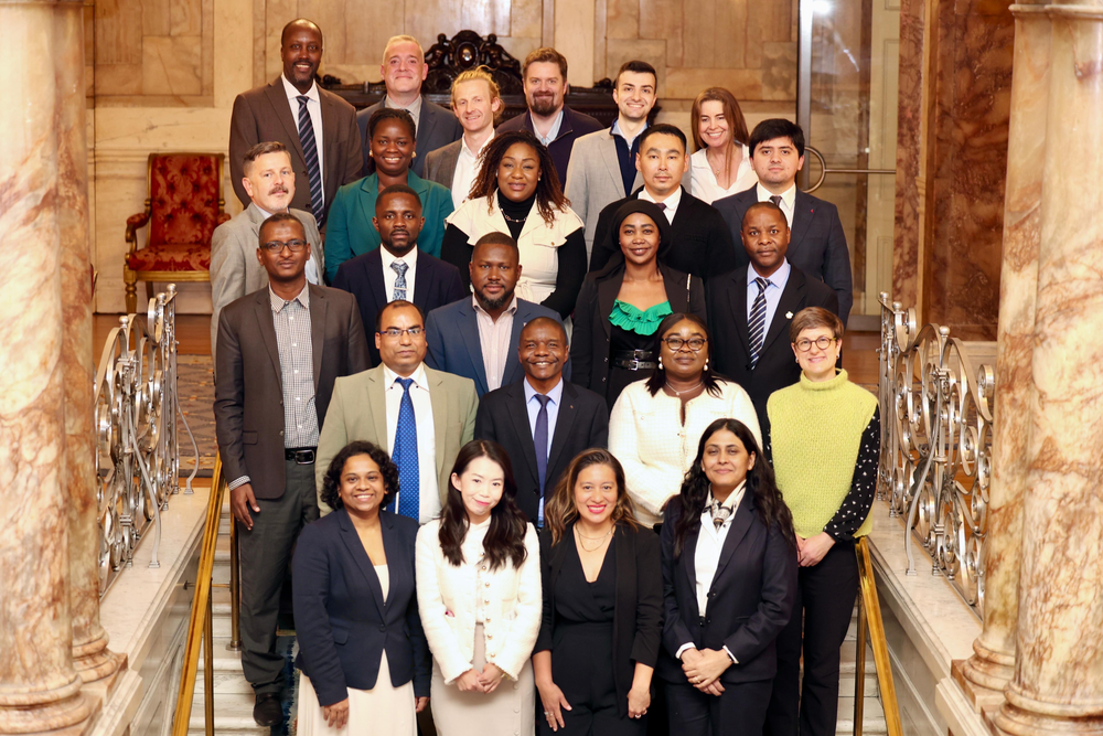 Trade Study Group on steps inside Iveagh House