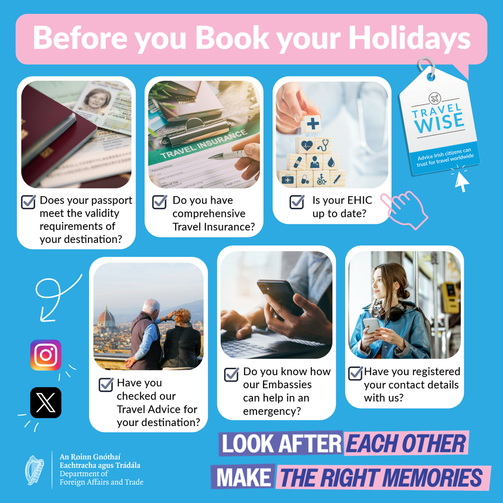 A checklist containing information on what to do before booking your holidays